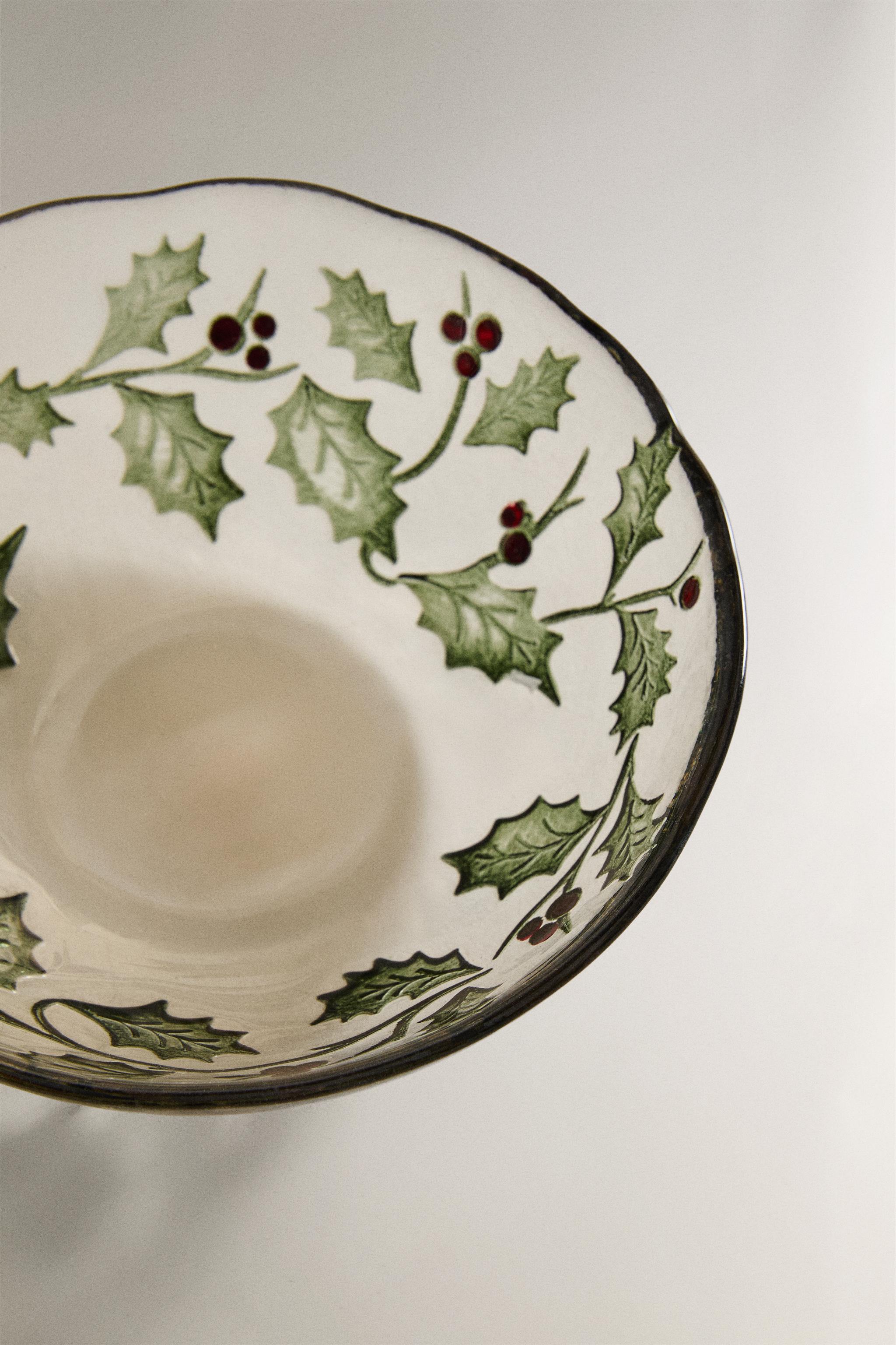 CHRISTMAS HOLLY LEAF GLASS BOWL
